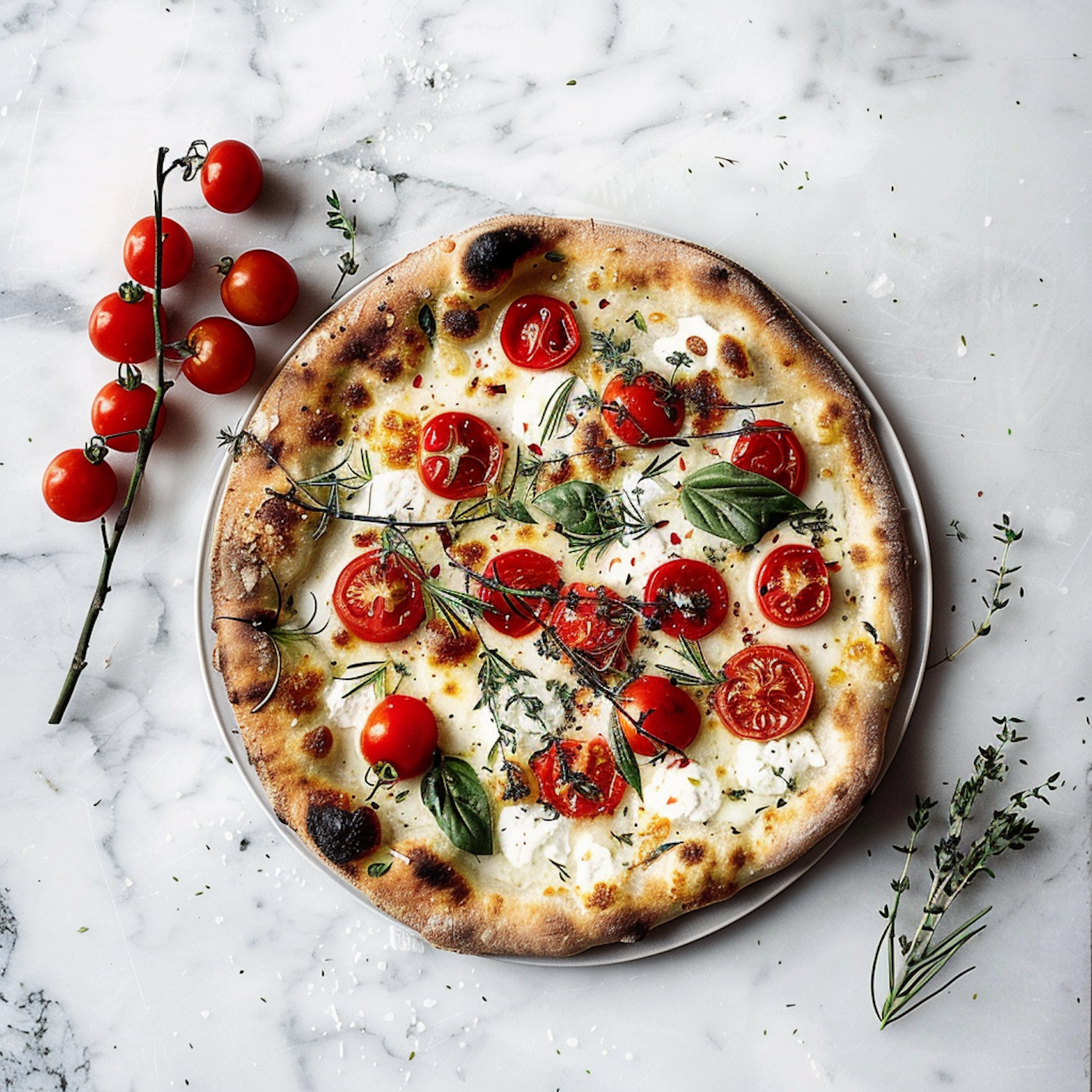 Wood-fired margherita pizza fresh from the oven
